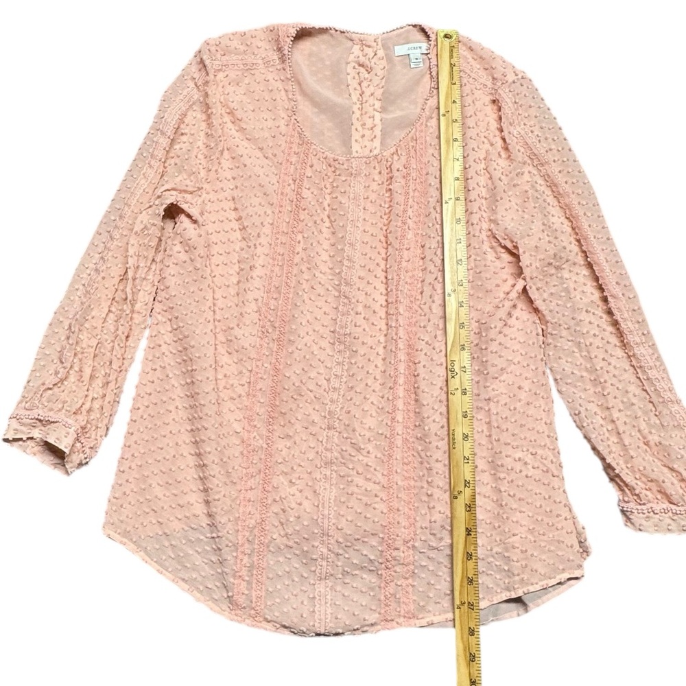 J. Crew Lace Trim Swiss Dot Silk Blouse Sz 16  Pink Sheer Lined Back Button‎ Up - Picture 6 of 12